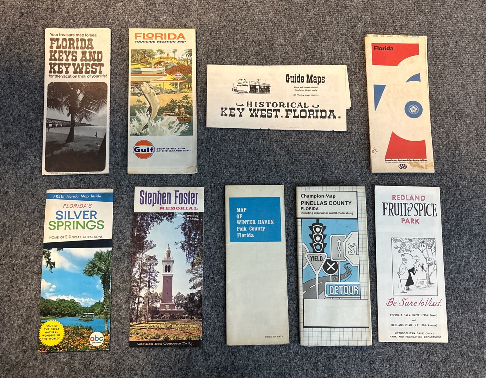 Lot of 9 Vintage 1970\'s Florida Tourist Travel Guides Maps Brochures, Key West