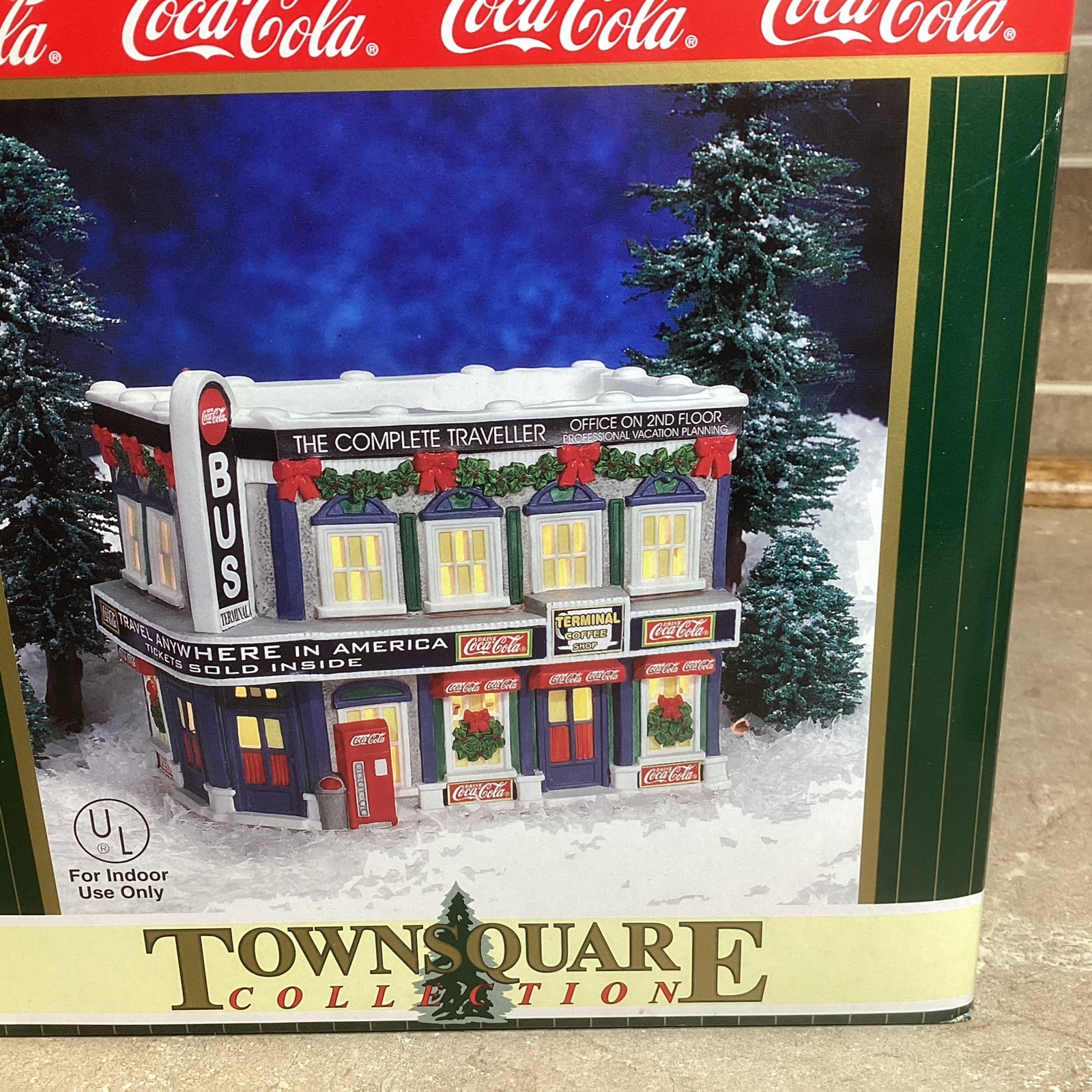Coca-Cola Town Square Village Christmas Collection-  Village Bus Station - NEW