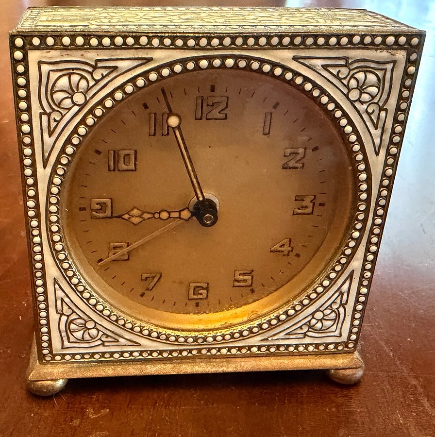 Antique Art Deco Kienzle German Champleve Enamel Brass Desk Clock - RUNS