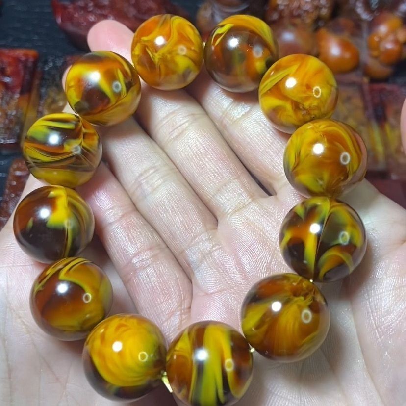 18Mm Natural Ambergris Ambergris Bracelet, Men\'s and Women\'s Beeswax Round Beads