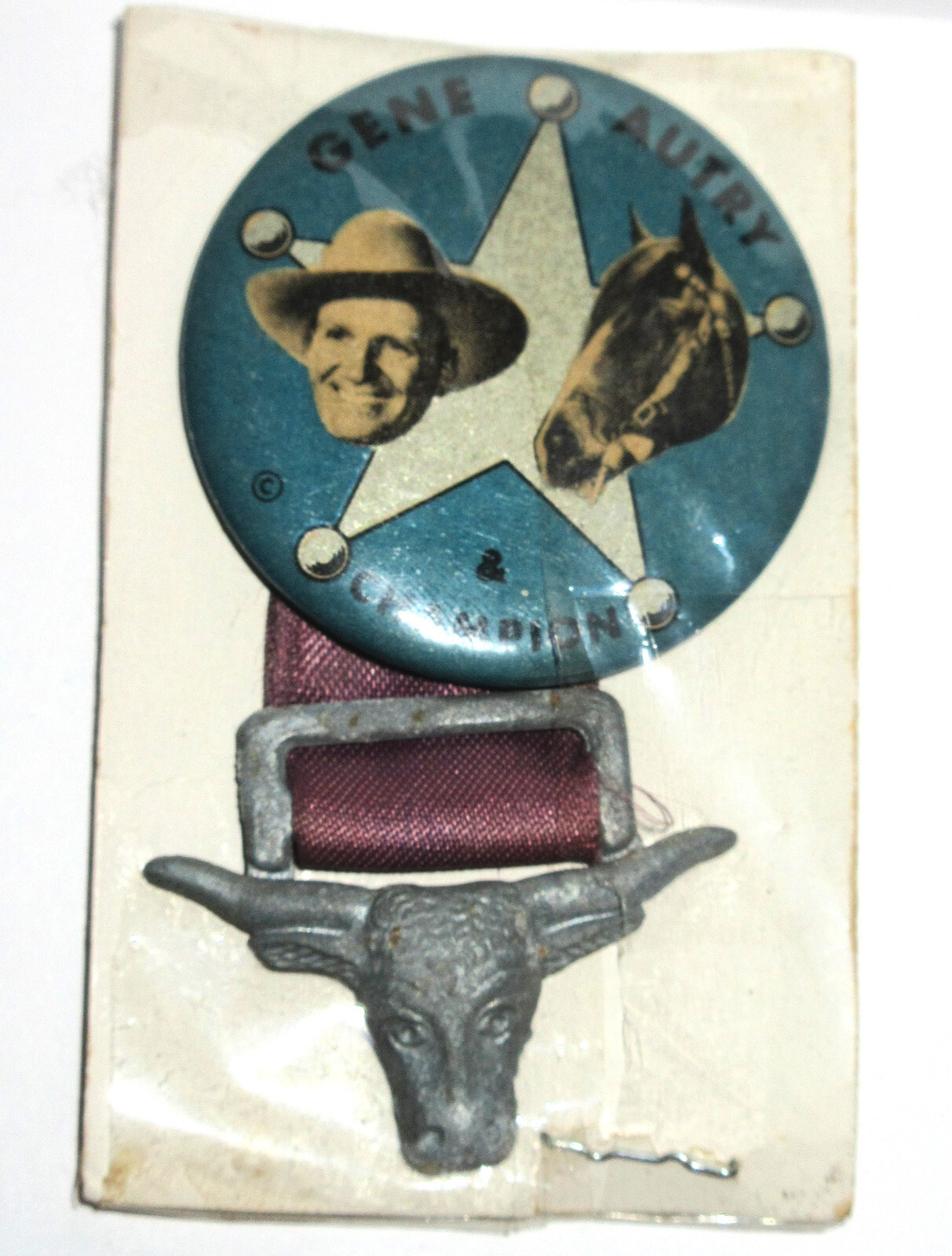 1940\'s Gene Autry  Champion Cowboy Western Pin Pinback Button Complete Medal (A4