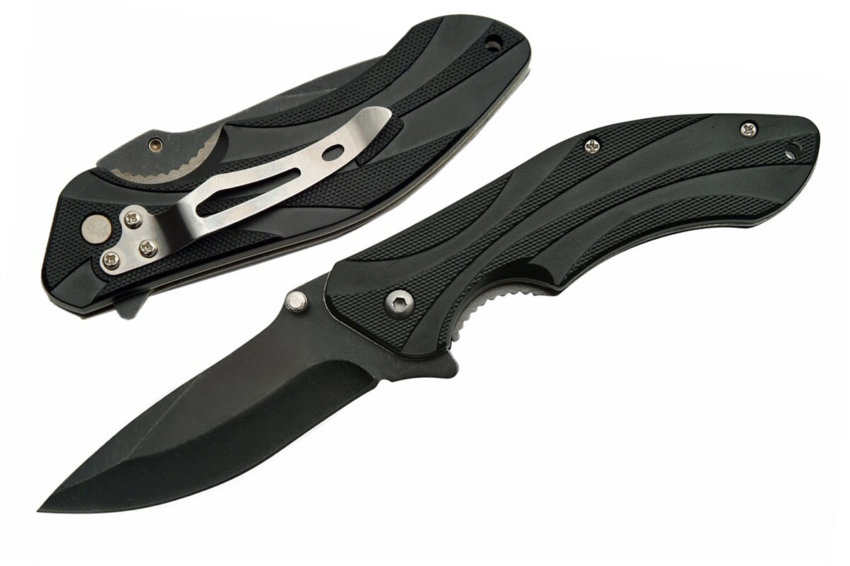 Premier Edge Assisted Opening Knife w/ Grooved Black Handles - NEW