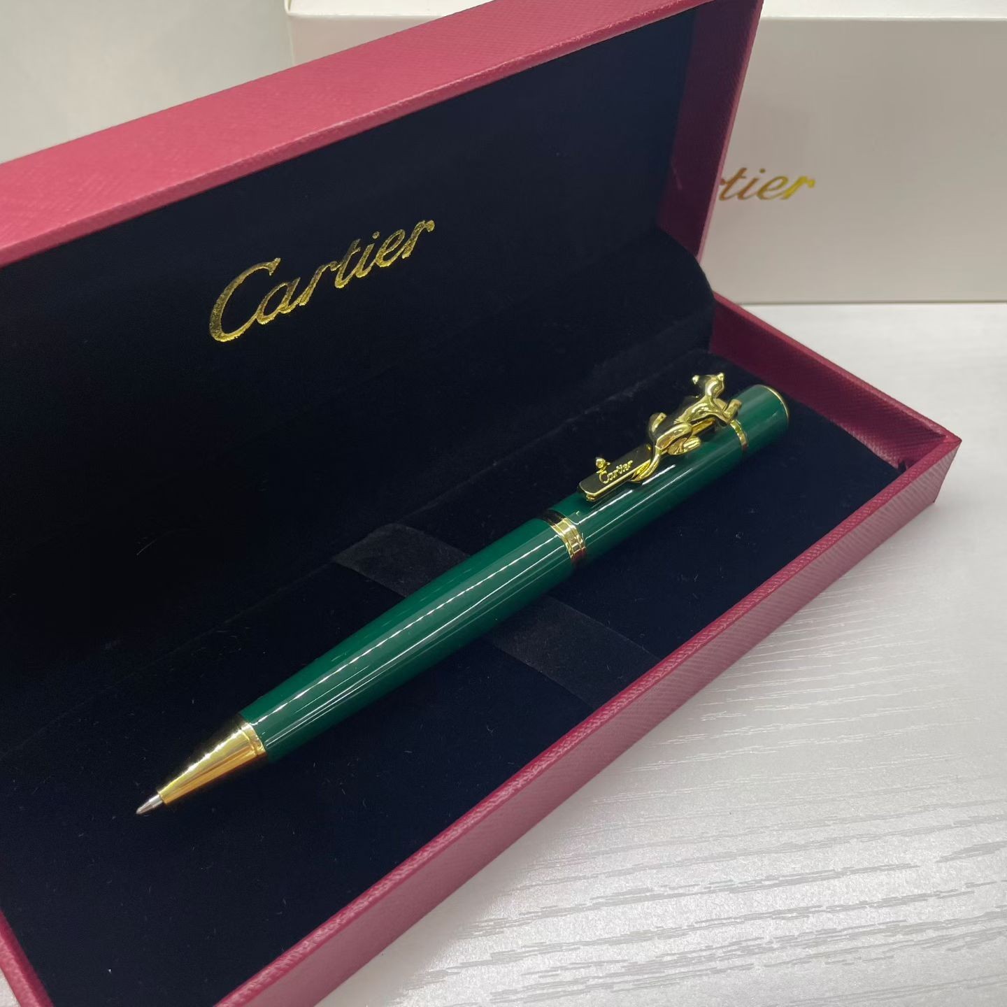 Cartier ST220008 Panthere De Cartier Green Lacquer Gold Ballpoint Pen
