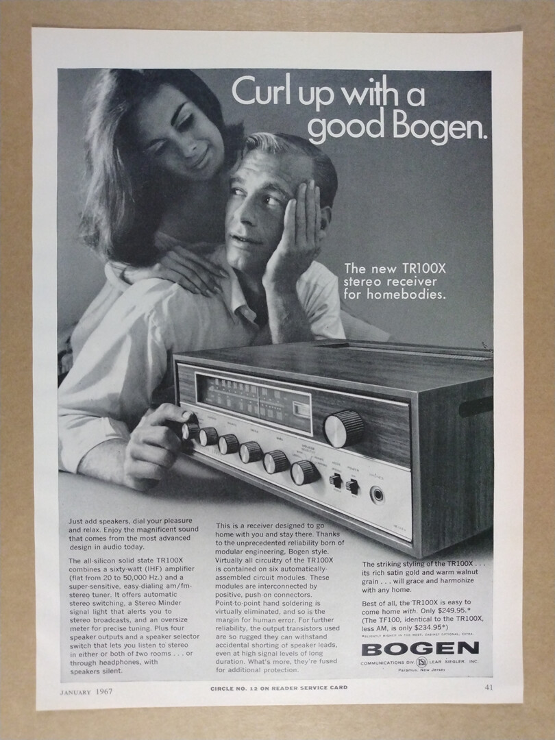 1967 Bogen TR100X Stereo Receiver vintage print Ad