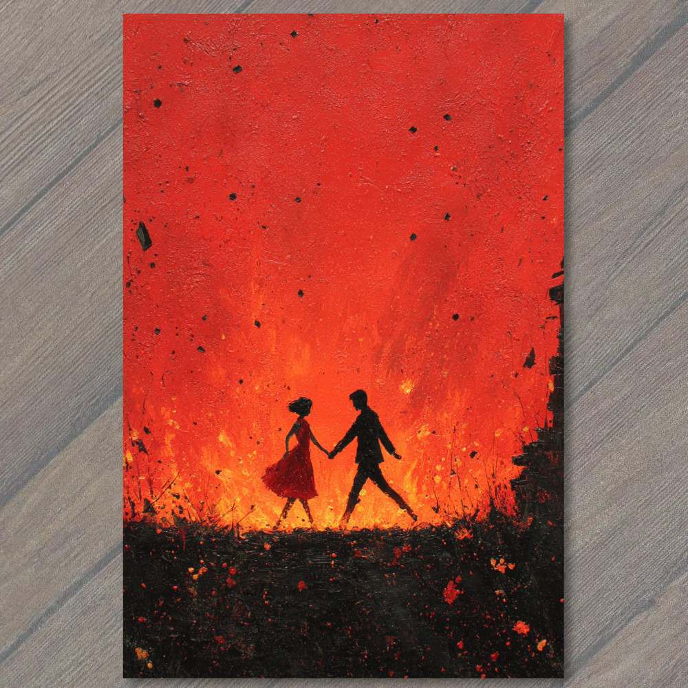POSTCARD Couple Holding Hands Fiery Red Abstract Love Passion Silhouette Romance POSTCARD Couple Holding Hands Fiery Red Abstract Love Passion Silhouette Romance