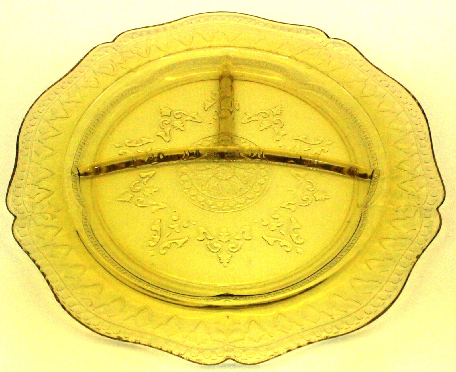 Vtg Federal Amber Glass Patrician Spoke Pattern Divided Grill Plate 10 3/4\