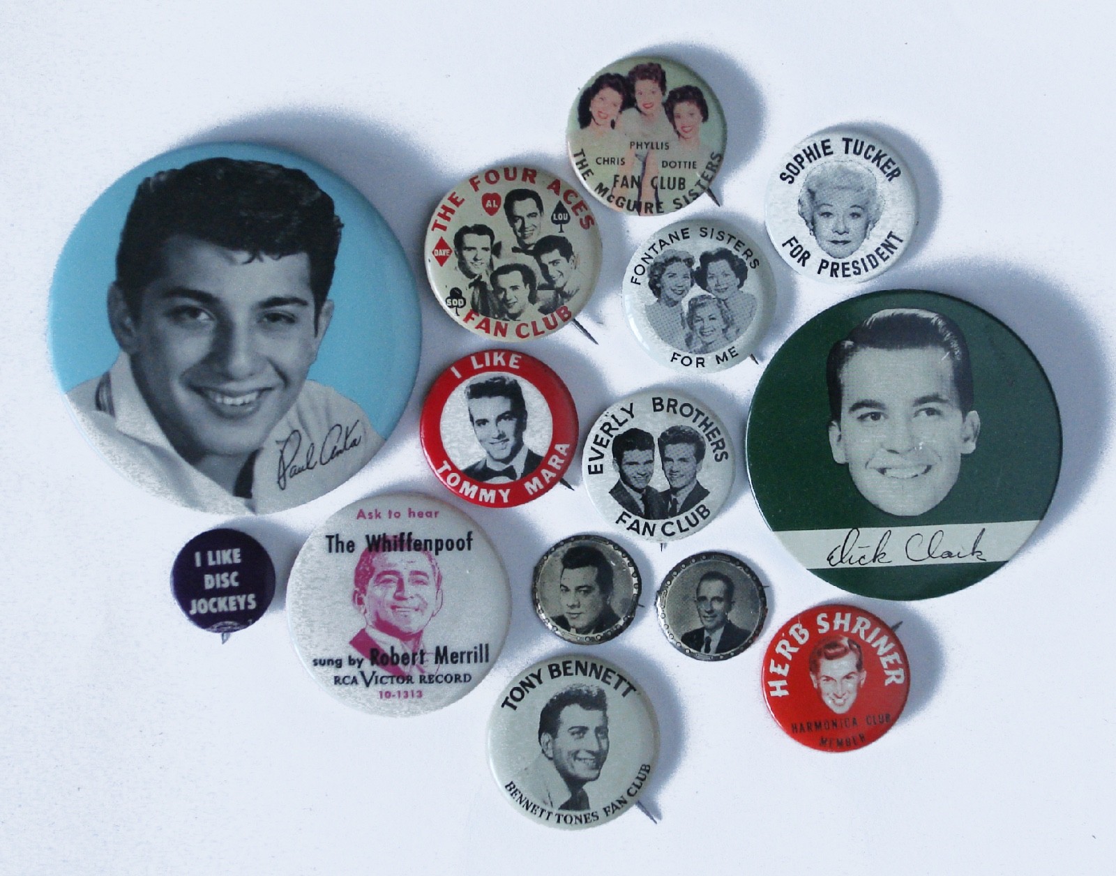 1950s Vintage Music Fan Club Pinbacks - All Original