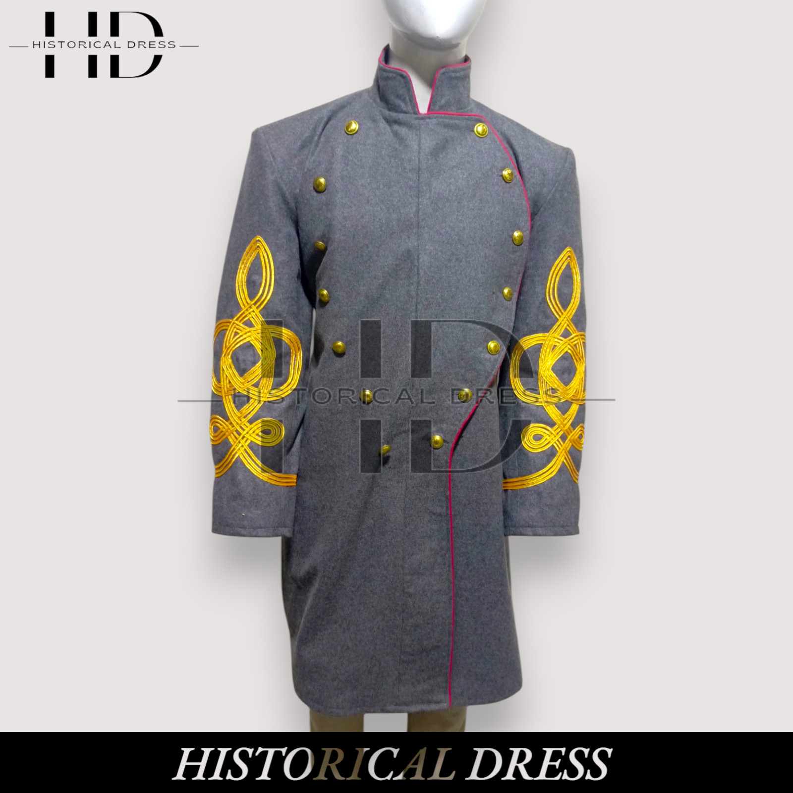 New Civil War Confederate Colonel Frock Coat –Senior Officer Dark Gray Wool Coat