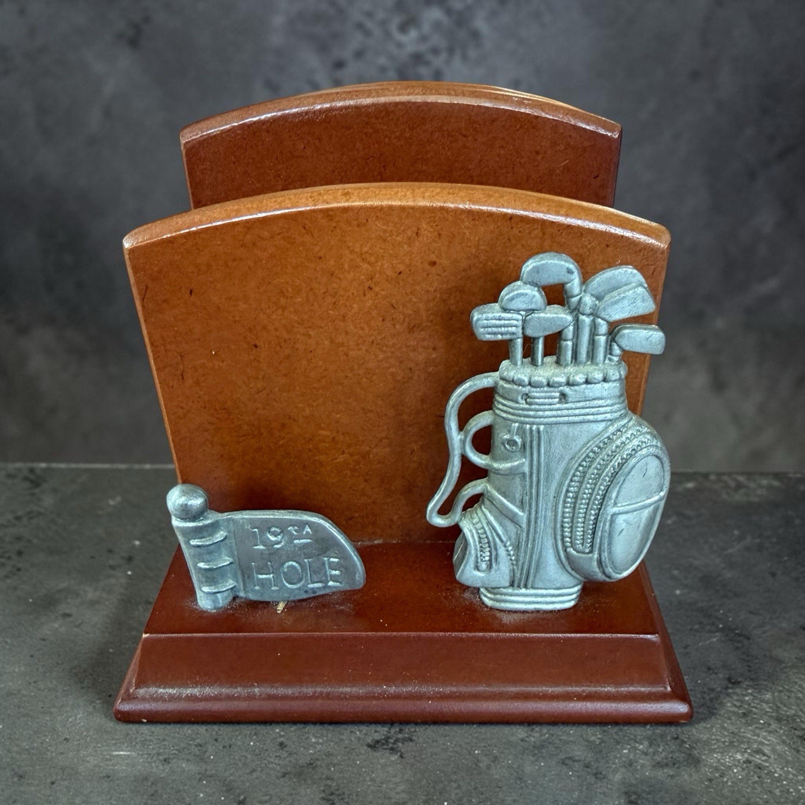 Vintage Golf 19th Hole Wood Letter Business Card Holder Desk Organizer Golf Bag