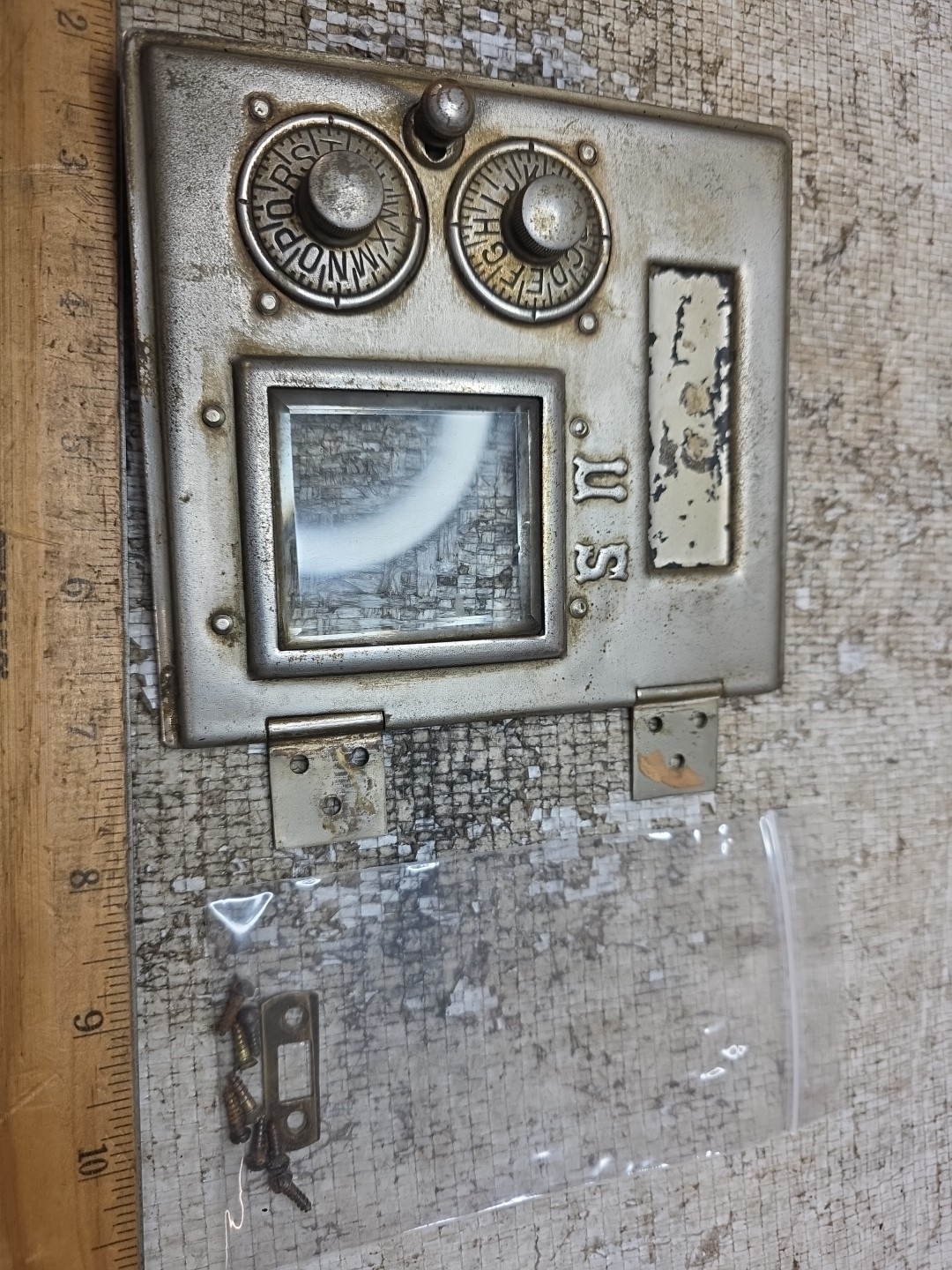 Post Office Lock Box Door BEVELED GLASS 1886 Keyless U.S. Combination #2 size 