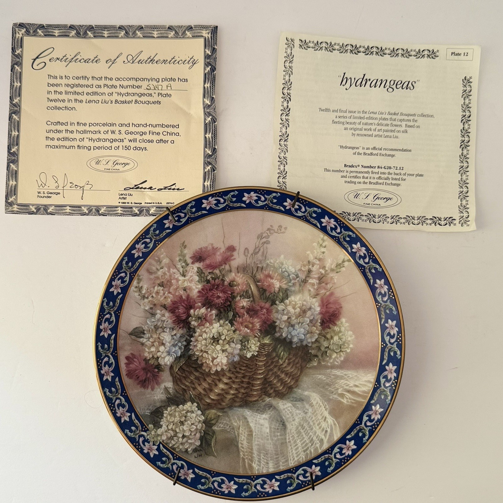 HYDRANGEAS Plate 5247 A Lena Liu's Basket Bouquets Bradford Editions 12 Edition HYDRANGEAS Plate 5247 A Lena Liu's Basket Bouquets Bradford Editions 12 Edition