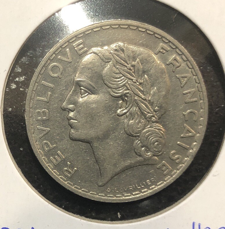1933(a) France 5 Francs Nickel Coin-31MM-KM#888