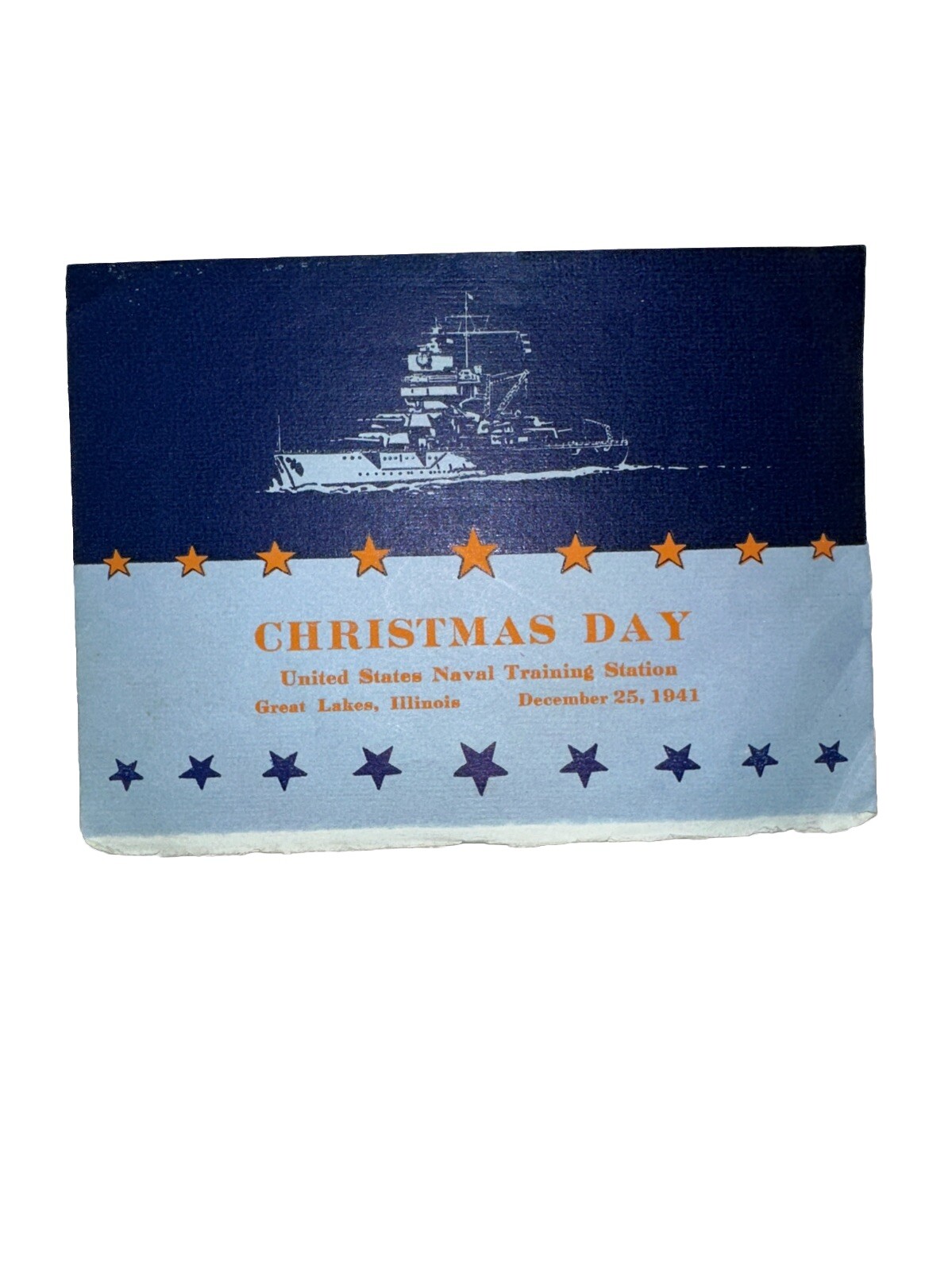 1941 US NAVAL TRAINING STATION  December 25th Christmas Day Menu Great Lakes IL
