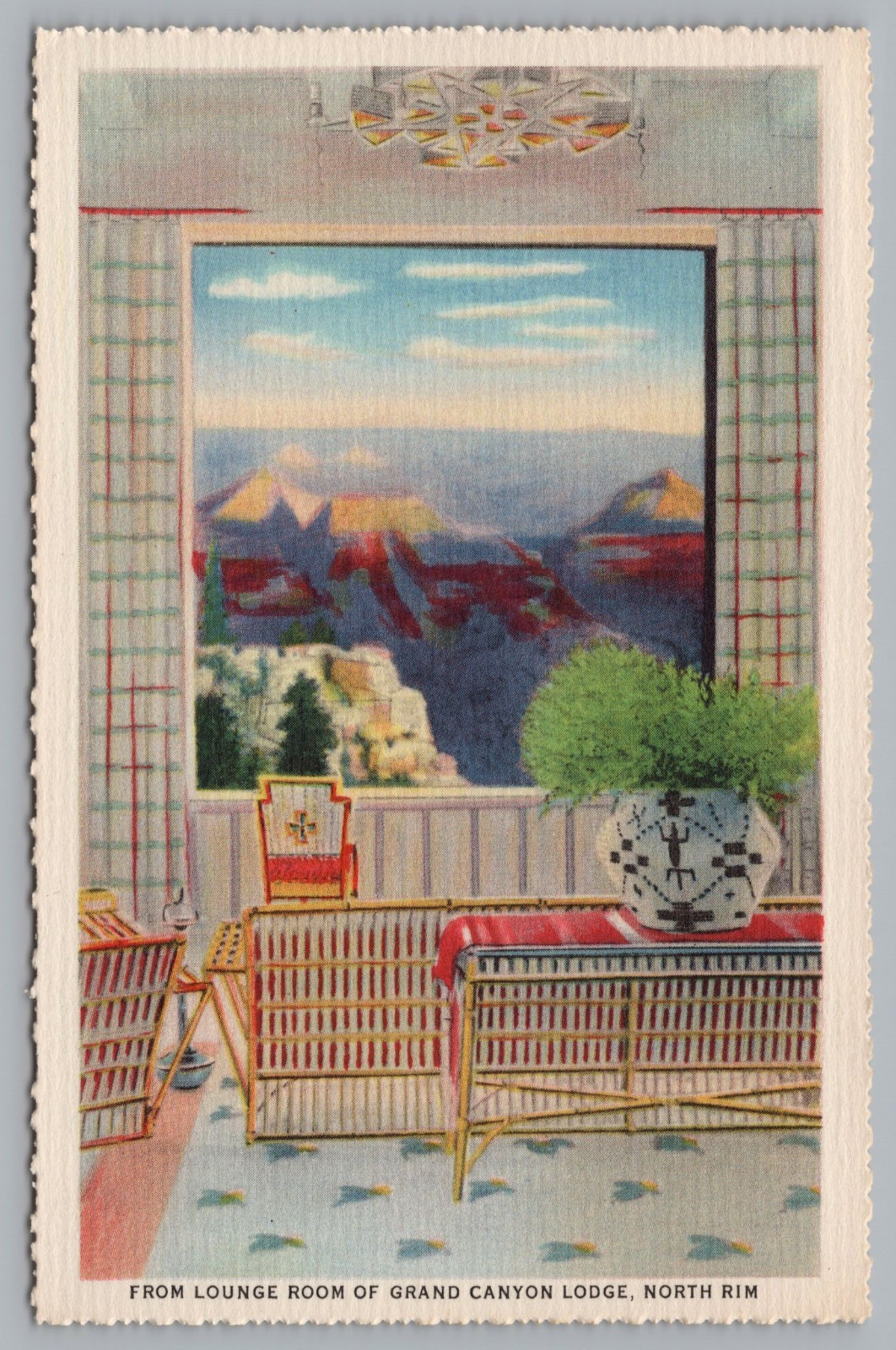 Lounge Room of Grand Canyon Lodge Grand Canyon National Park AZ Arizona Postcard