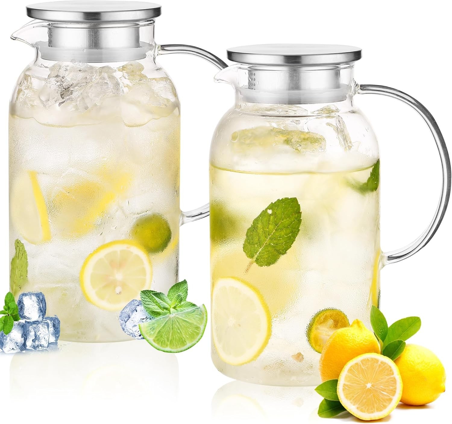 2Pack 68 oz Glass Pitcher With Lid. Carafe for Hot/Cold Water. white1 2Pack 68 oz Glass Pitcher With Lid. Carafe for Hot/Cold Water. white1