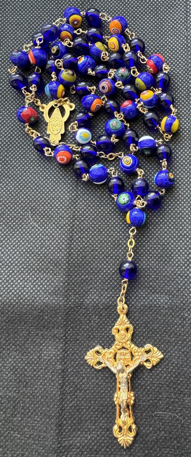 Vintage Rossetti Murano Glass Beads Rosary Italy Blue, Red, Orange, Gold 56.20g Vintage Rossetti Murano Glass Beads Rosary Italy Blue, Red, Orange, Gold 56.20g