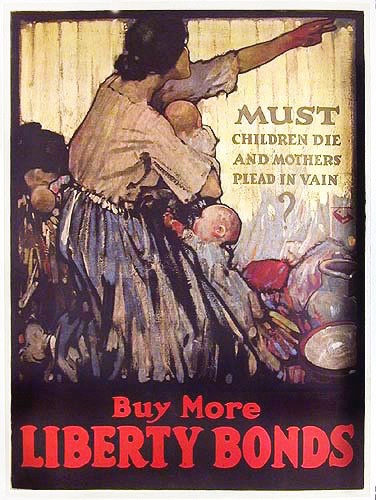 Original WWI US Bond Poster - Must Children Die and Mothers Plead in Vain? Original WWI US Bond Poster - Must Children Die and Mothers Plead in Vain?