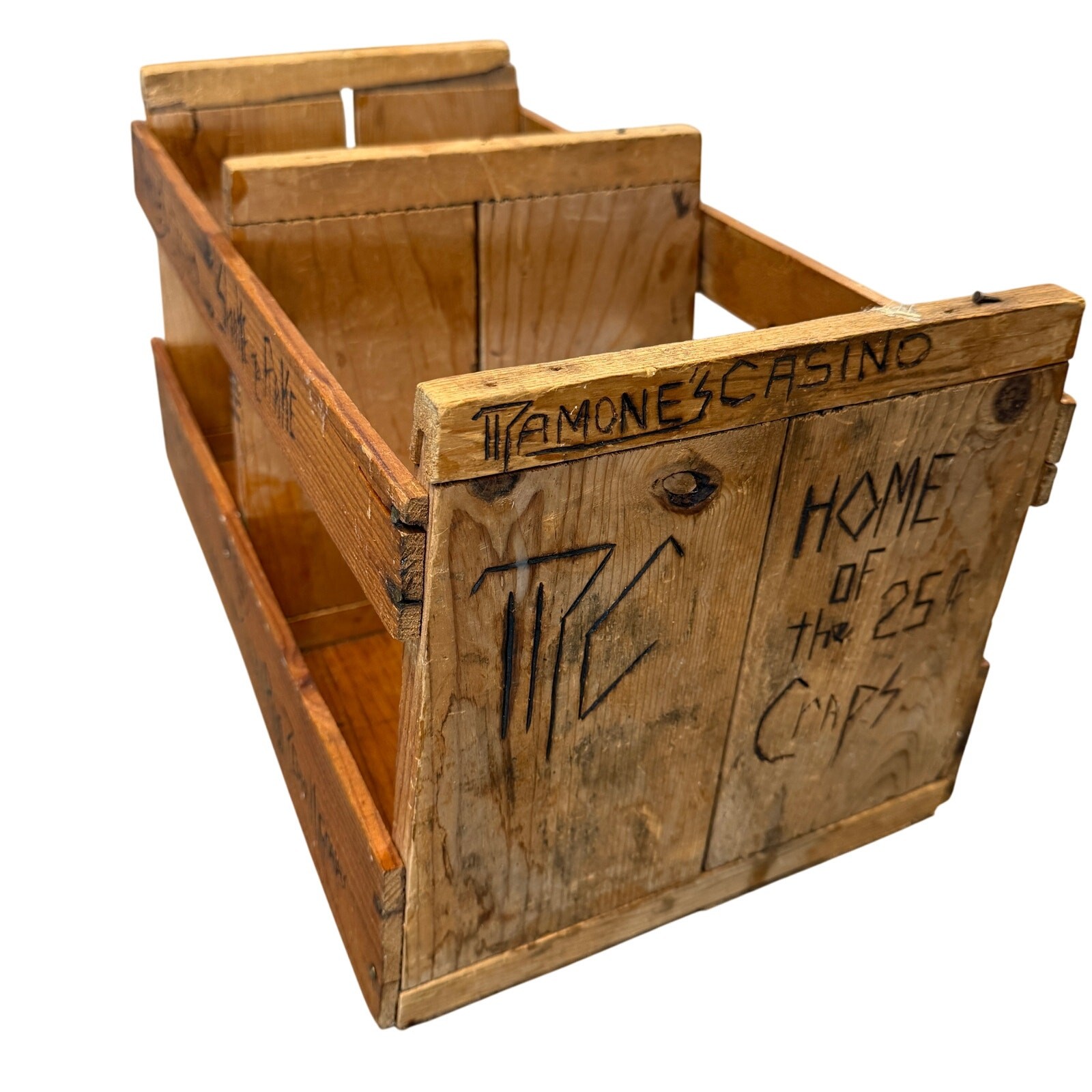 Vintage Folk Art Gambling Crate — “TRamone’s Casino” 25¢ Craps & Blackjack