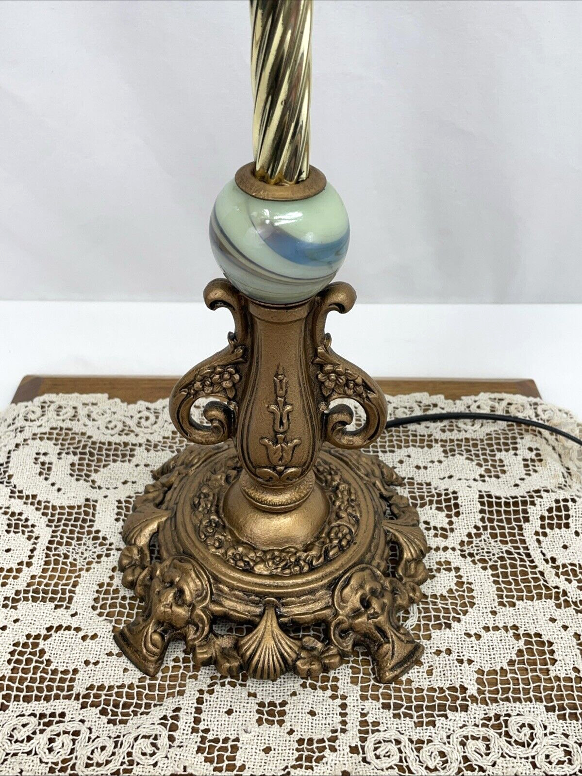RESTORED Antique Vtg Uranium Vaseline Glass Table Lamp Arts & Crafts Deco Houze