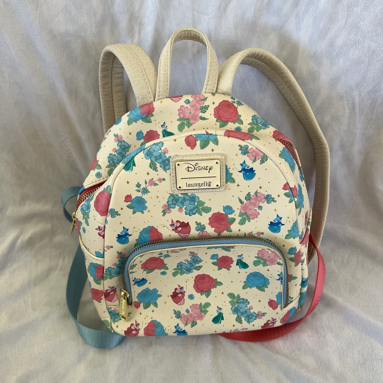 Loungefly Disney Sleeping Beauty Floral Mini Backpack Cream Pink Blue Red 2021 Loungefly Disney Sleeping Beauty Floral Mini Backpack Cream Pink Blue Red 2021