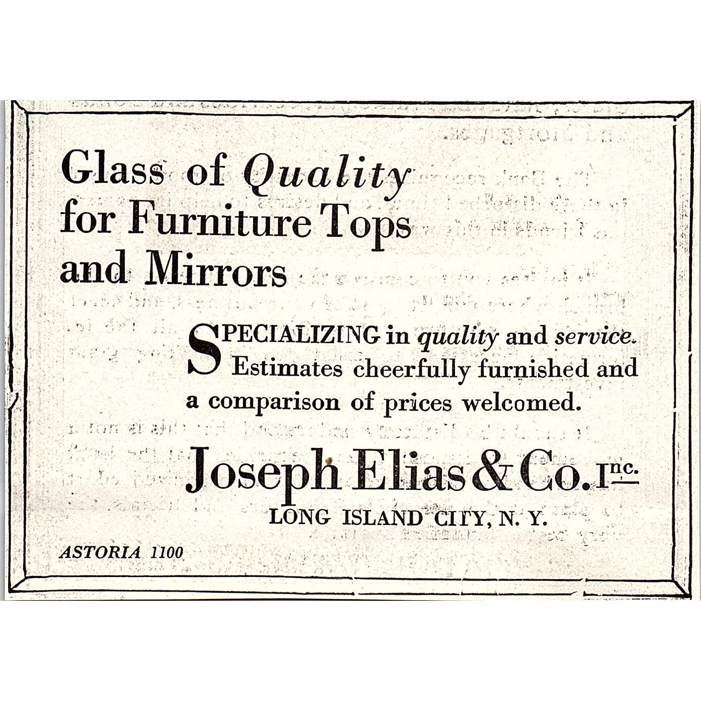 Joseph Elias & Co. Inc. Glass of Quality Long Island NY 1921 Ad SAG8-M7