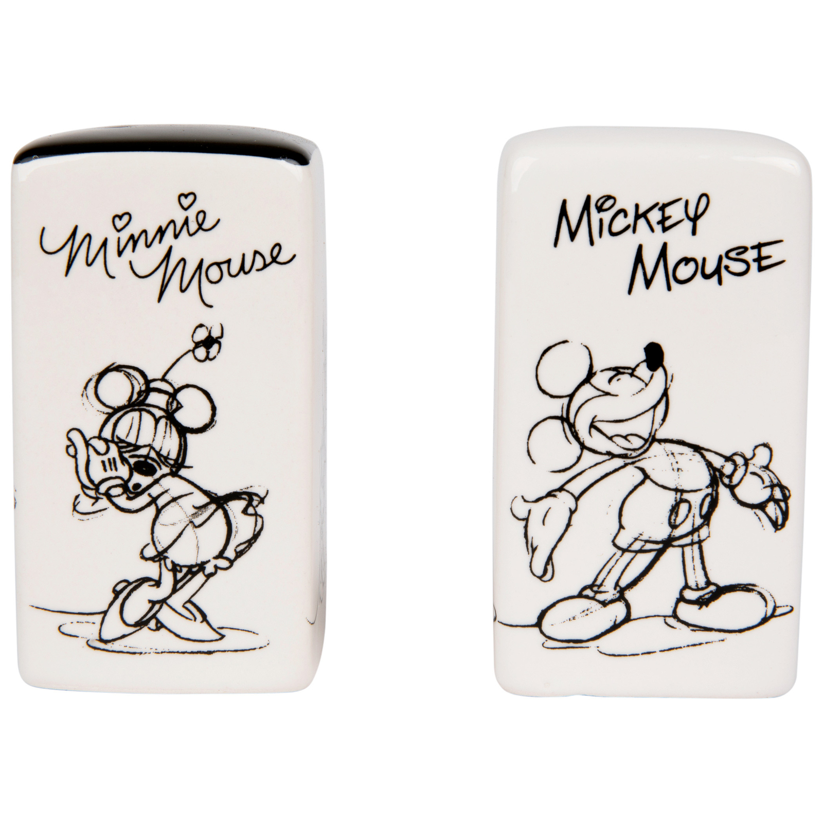 Disney Mickey and Minnie Mouse Rectangular Salt & Pepper Shakers White