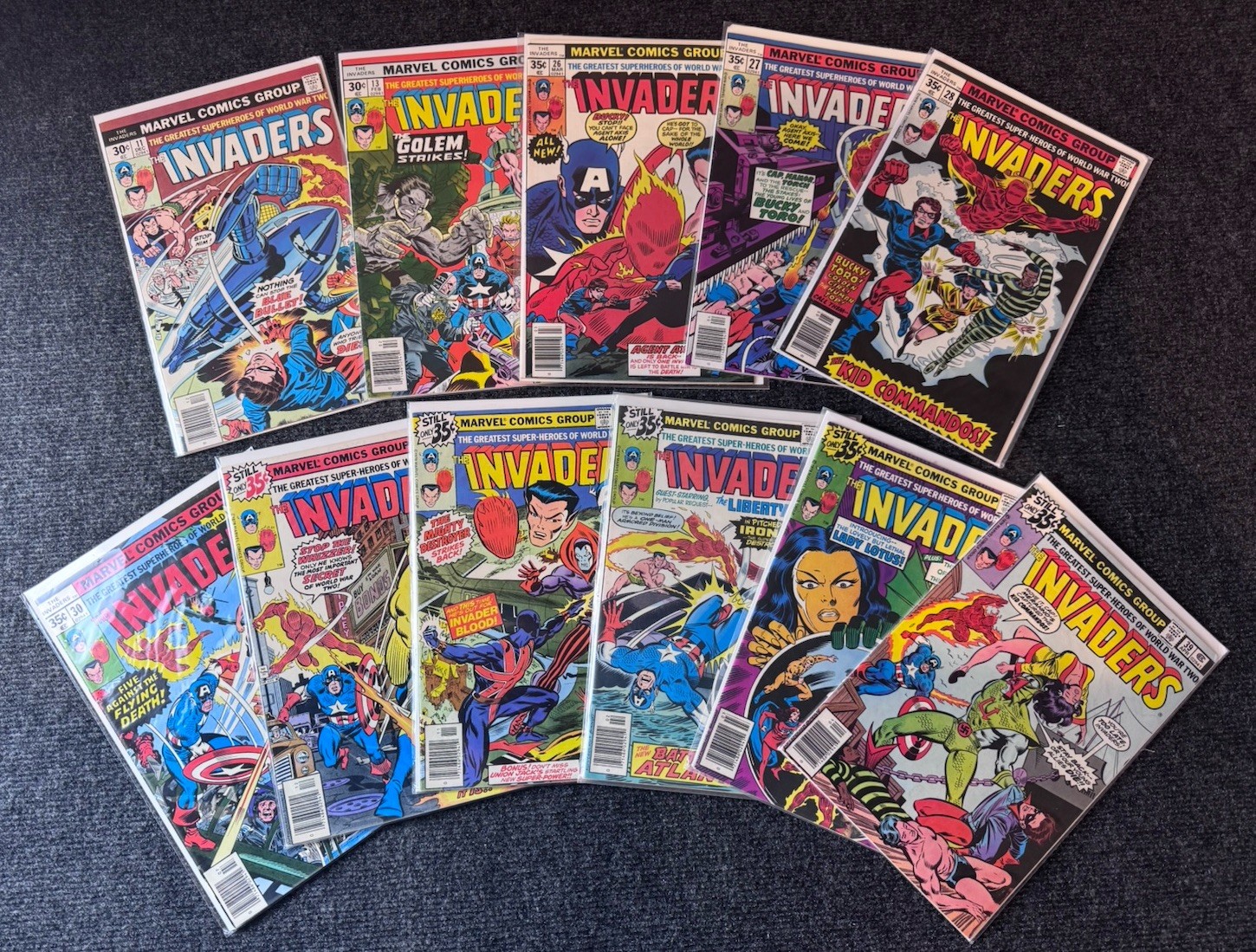 Marvel The Invaders Lot 11 Bronze Age Comics #11 13 26-30 34 35 37-39 1976-79