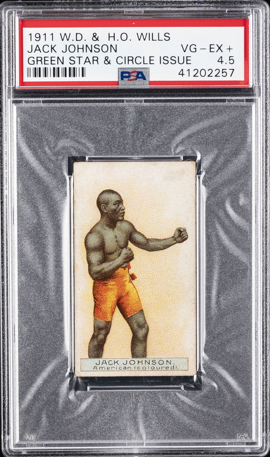 1911 W.D. & H.O. WILLS GREEN STAR & CIRCLE ISSUE JACK JOHNSON PSA 4.5
