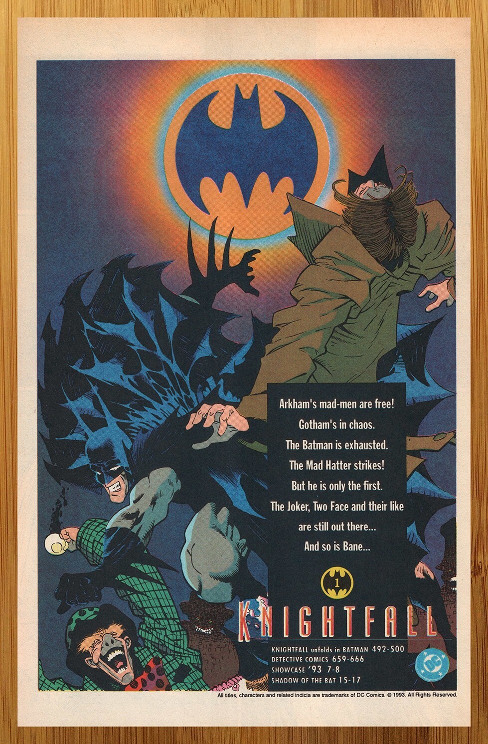 1993 DC Comics Batman Knightfall Print Ad/Poster Mad Hatter Kelley Jones Art 90s
