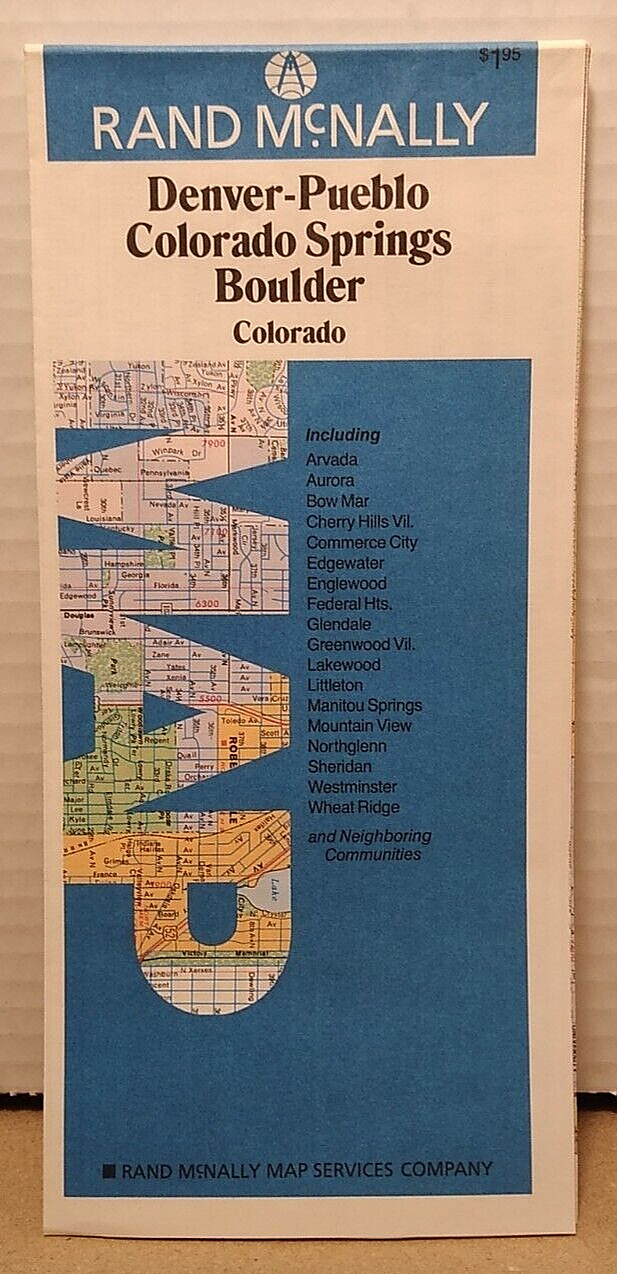 Denver - Pueblo, Colorado Springs & Boulder Vintage 1980\'s Rand McNally City Map