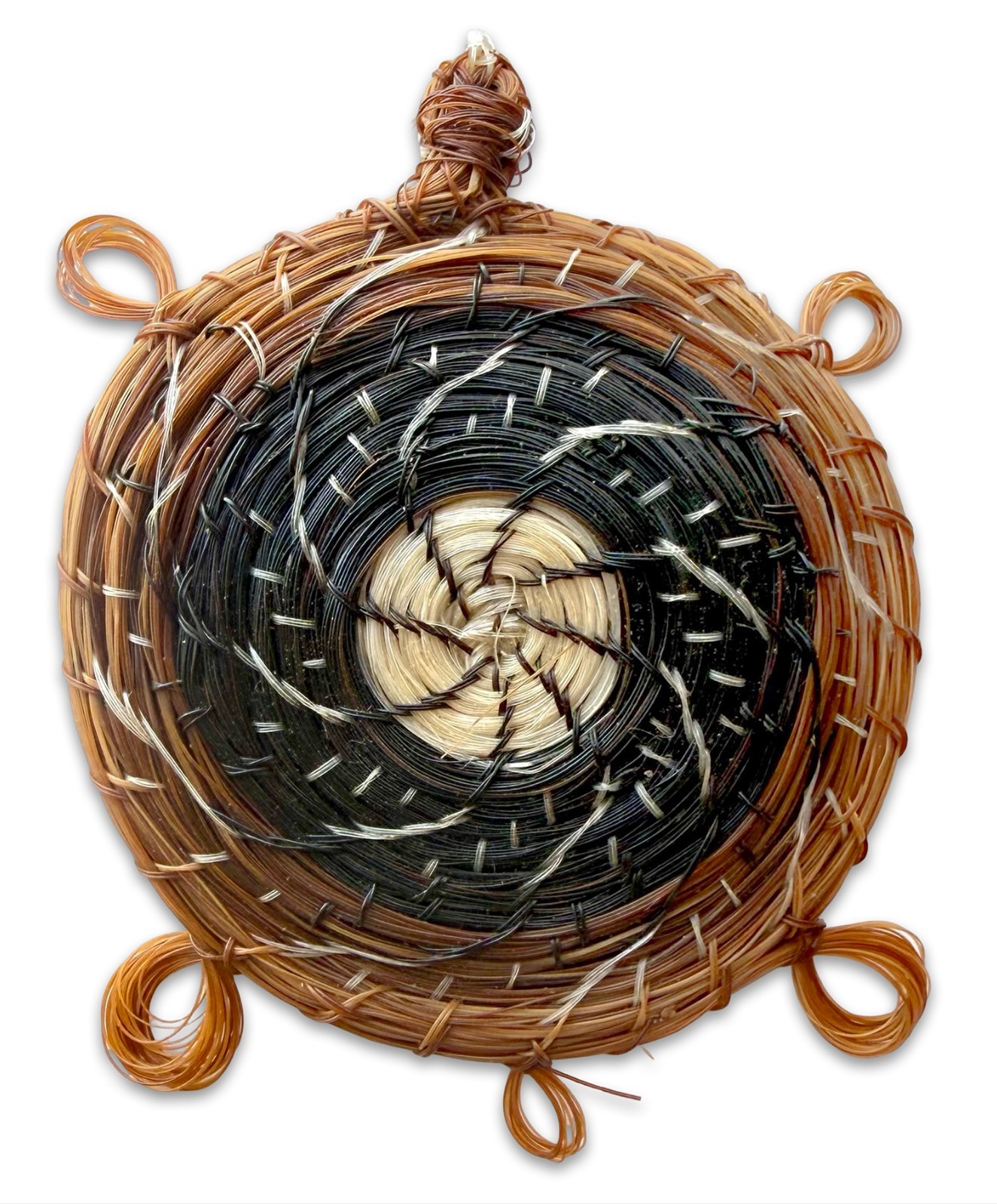 Vintage Tohono O\'odham Woven Horsehair Basket Turtle Brooch Pin