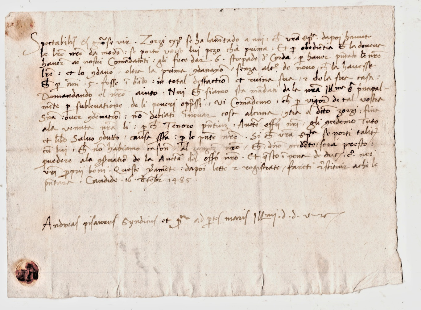 ROMAN STATES NAPOLI 1485 RARE, MIDDLE AGES, ON HARD PAPER, IN LATIN, GENUINE