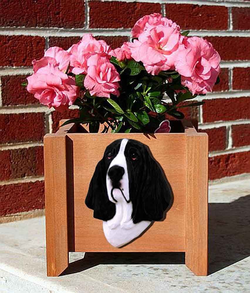 Basset Hound Planter Flower Pot Black White