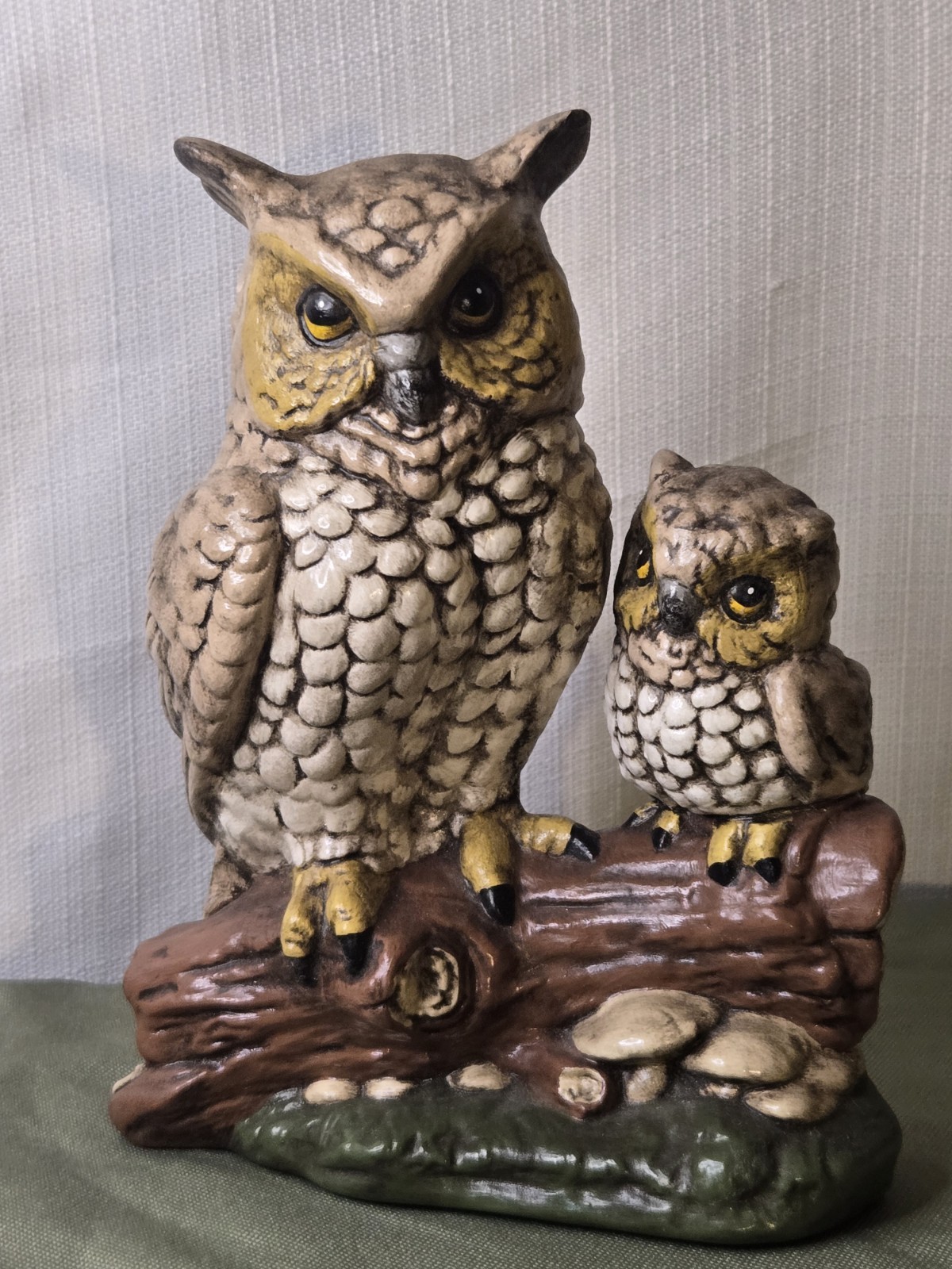 Owl Figurine Antique 1950s Sculpture Ceramic 2 Owls Hand Painted Vintage