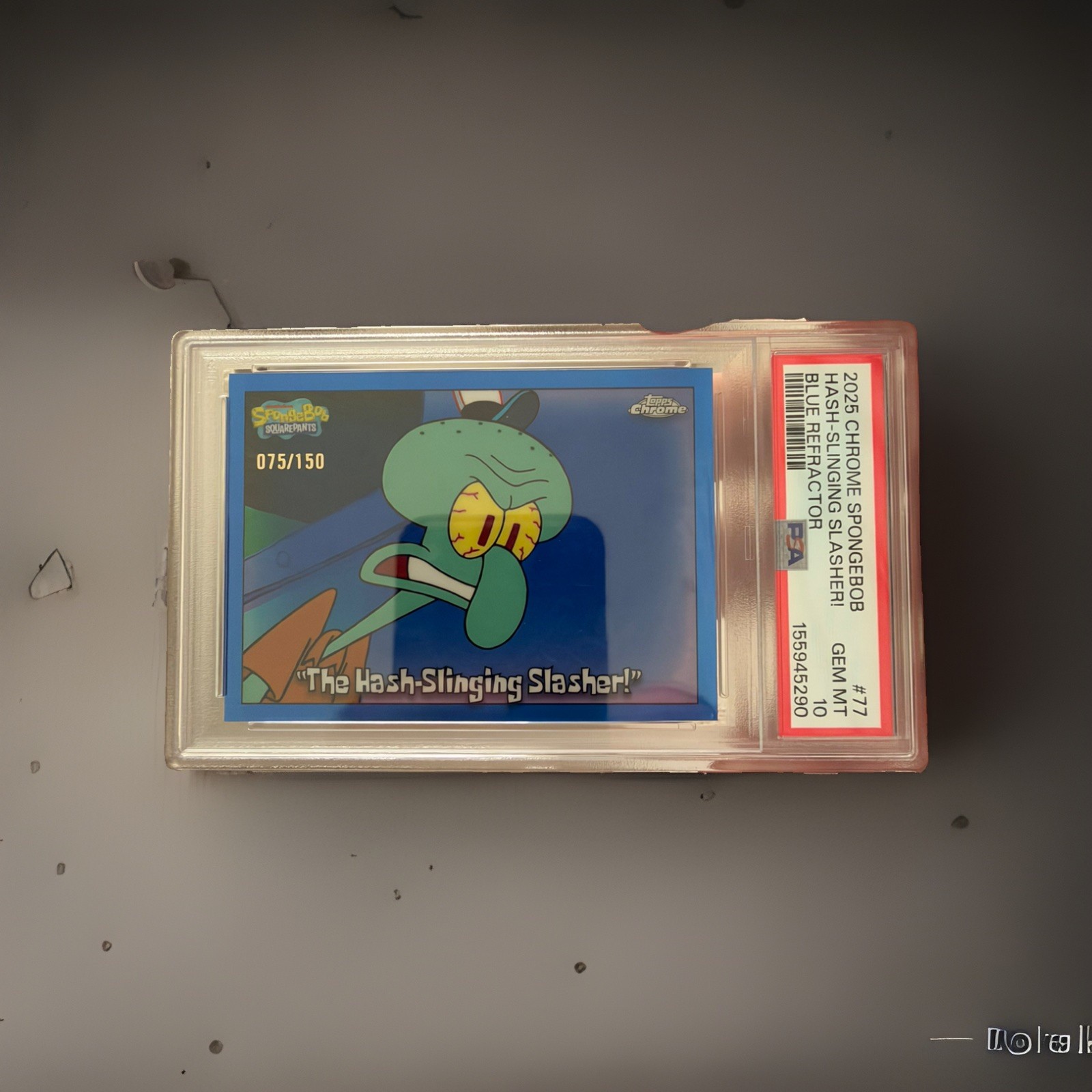 2025 TOPPS CHROME SPONGEBOB BLUE REFRACTOR THE HASH-SLINGING SLASHER /150 PSA 10