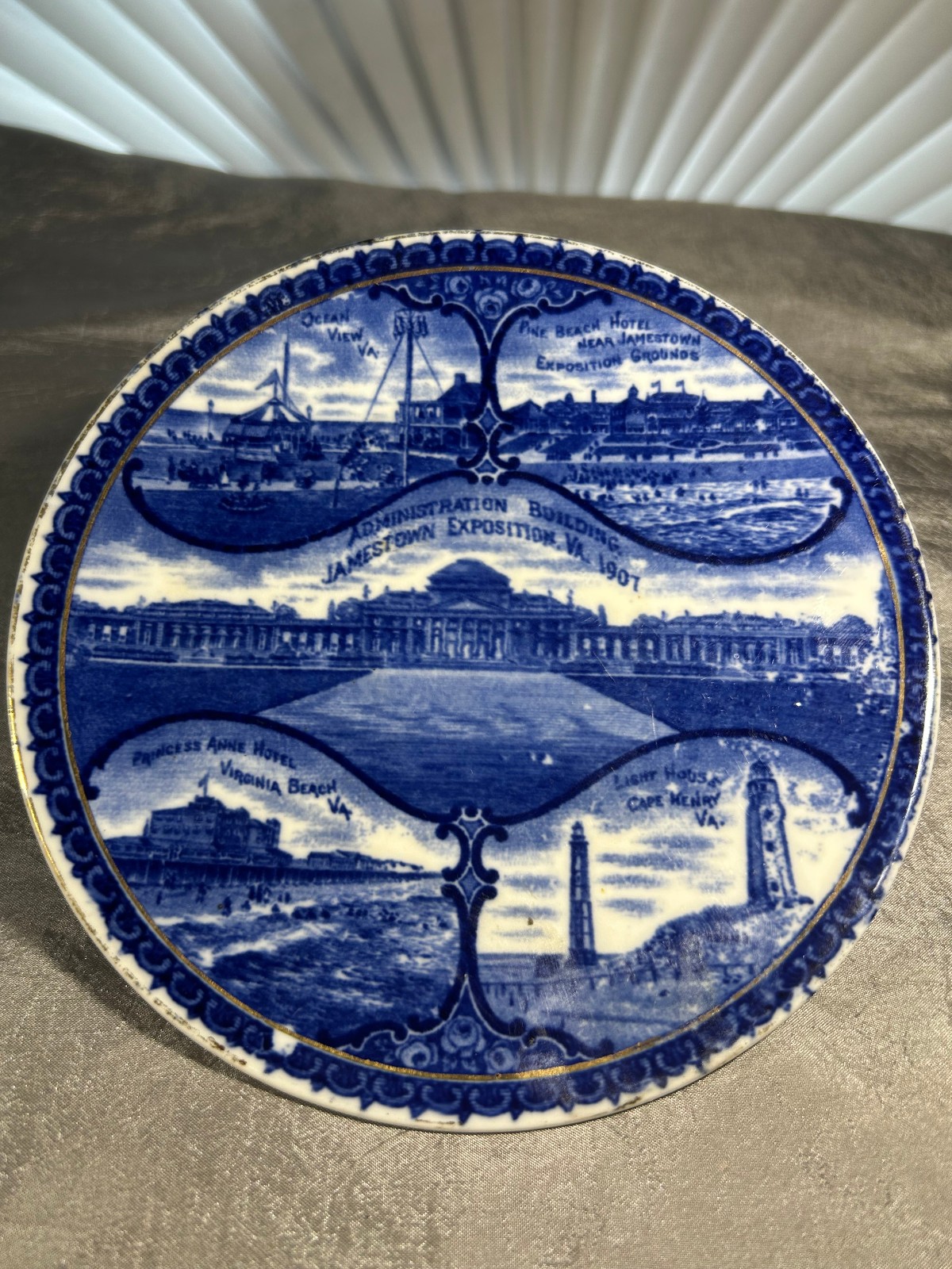 VINTAGE 1907 JAMESTOWN EXPOSITION PLATE -VA OCEAN VIEW-PINE BEACH-HANGER DRUG CO VINTAGE 1907 JAMESTOWN EXPOSITION PLATE -VA OCEAN VIEW-PINE BEACH-HANGER DRUG CO