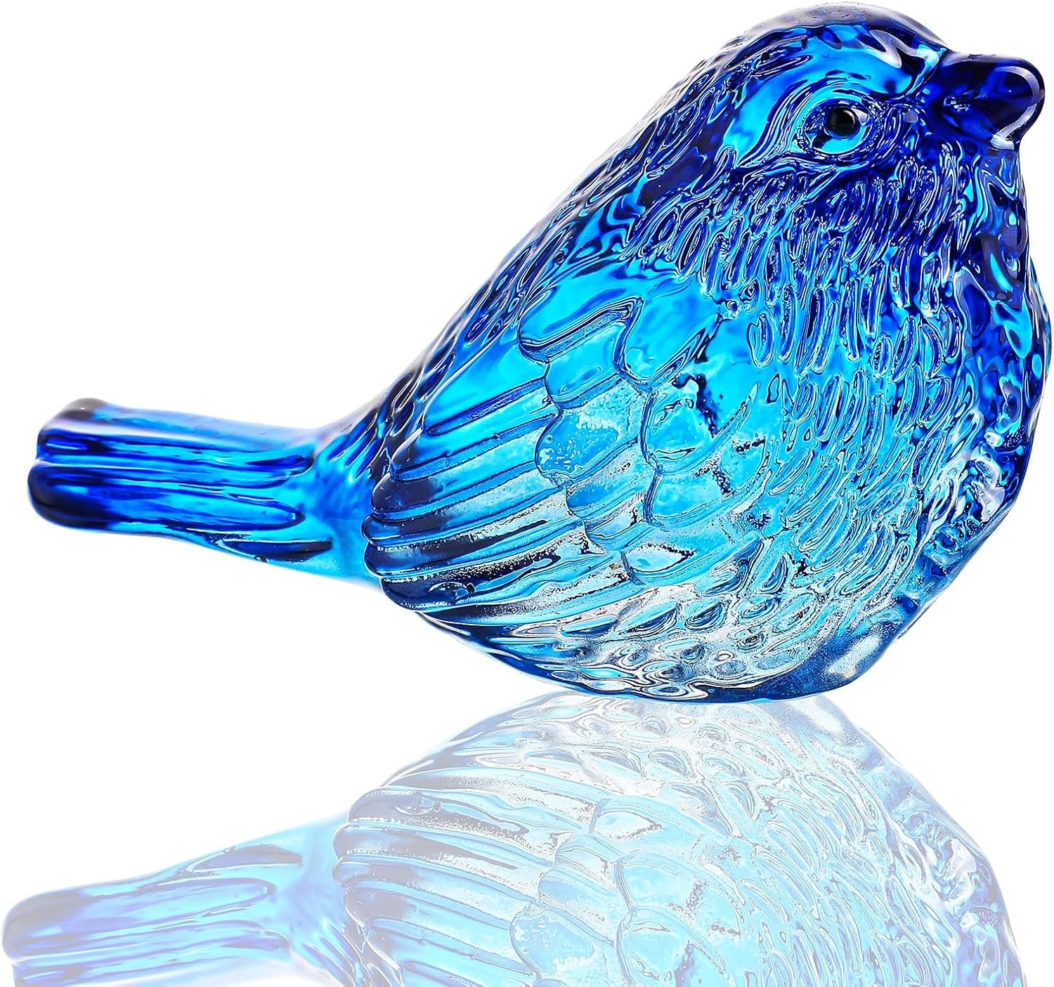 Blue Glass Bird Figurine Crystal Animal Collectible Shelf Decor