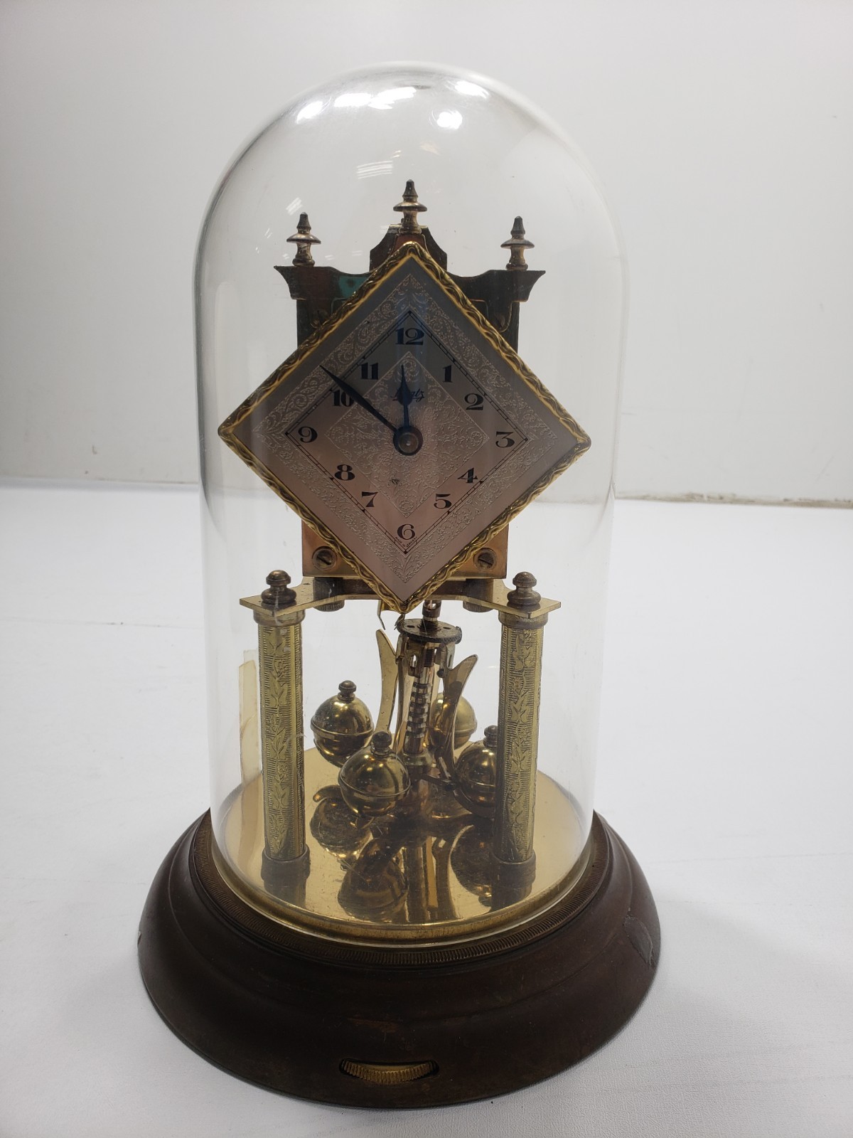 Vintage Schatz 49 Germany Anniversary Clock w/ Glass Dome No Key Untested