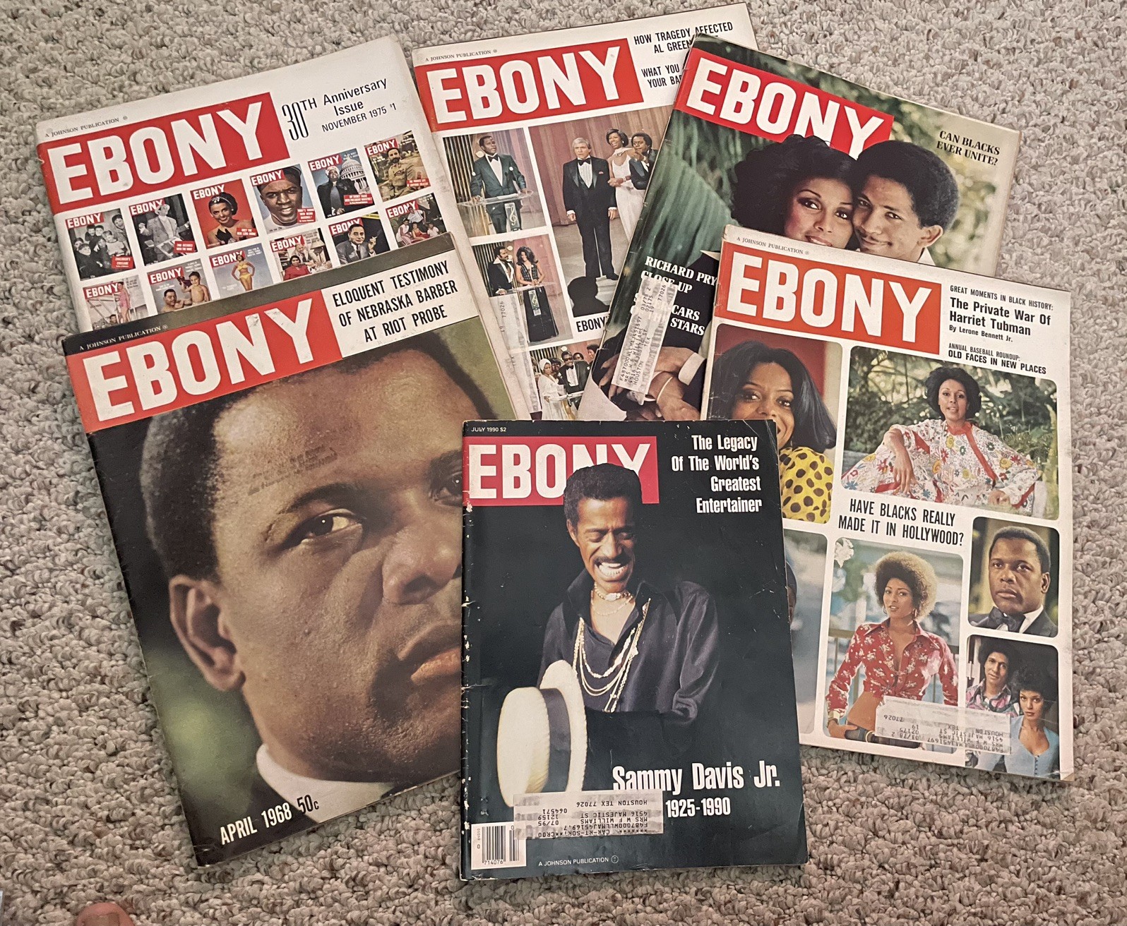 Vintage Ebony Magazines Lot Of 6-Sidney Poitier, Diahann Carroll, Sammy Davis Jr Vintage Ebony Magazines Lot Of 6-Sidney Poitier, Diahann Carroll, Sammy Davis Jr