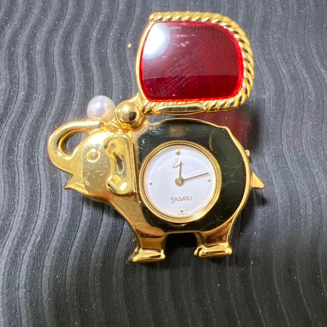 TASAKI Elephant Watch Pearl Brooch