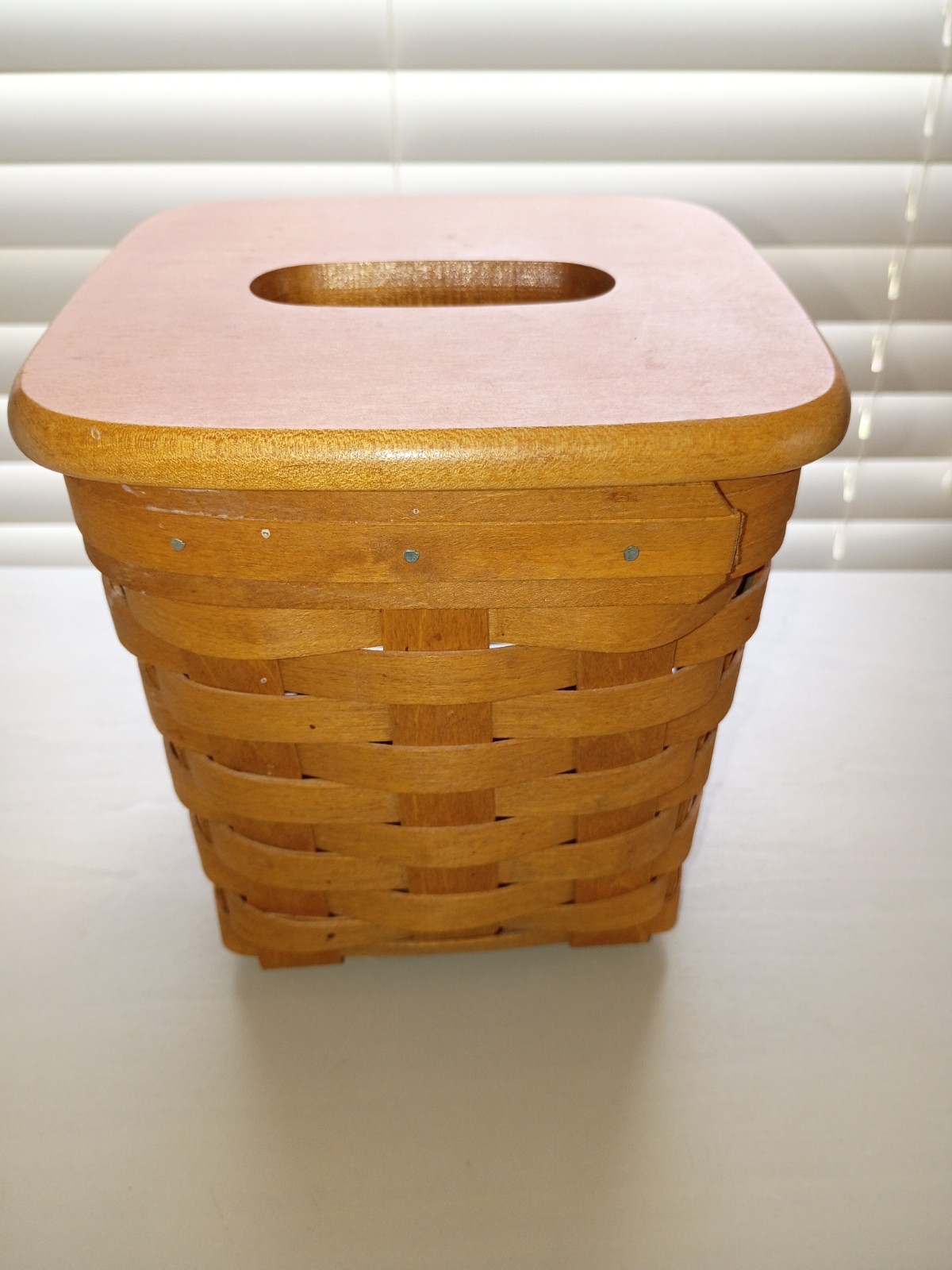 Vintage 1995 Gerald Henn Workshops Tissue Box Basket Wooden Lid Signed Square