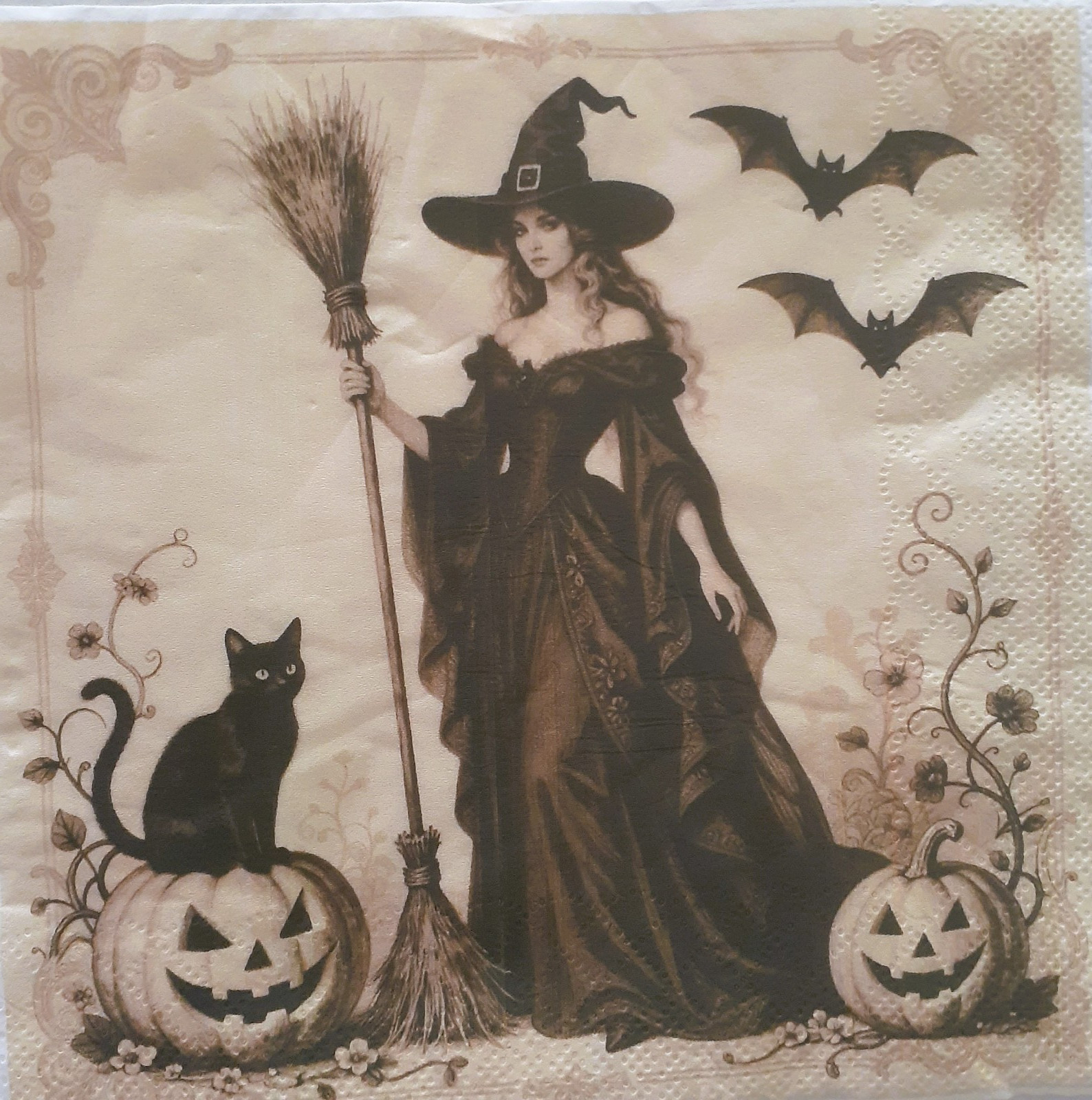 2 individual Paper Decoupage NAPKINS -WITCH HALLOWEEN CAT PUMPKIN 1 MOTIF