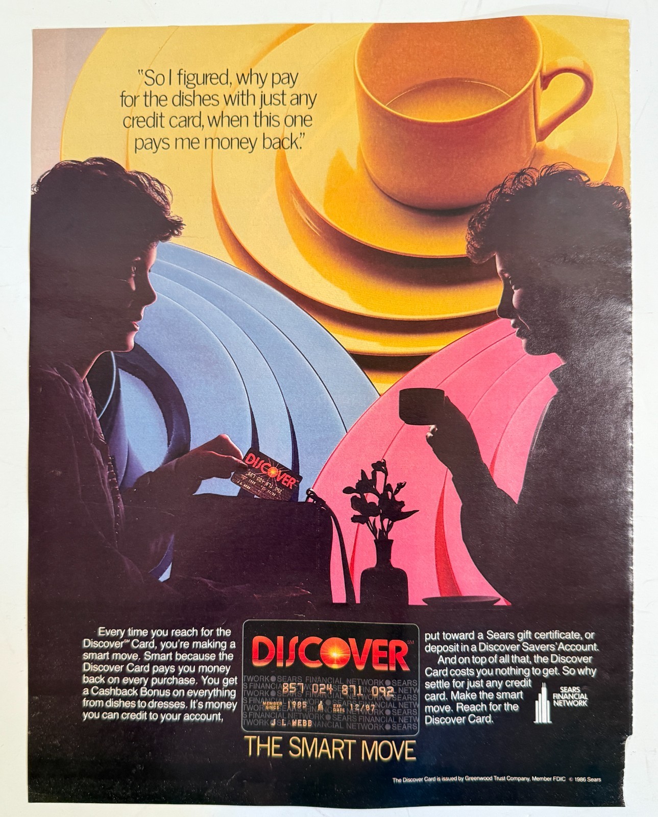 Vintage 1986 Discover Card Women Shopping Sears Advertisement Print Ad