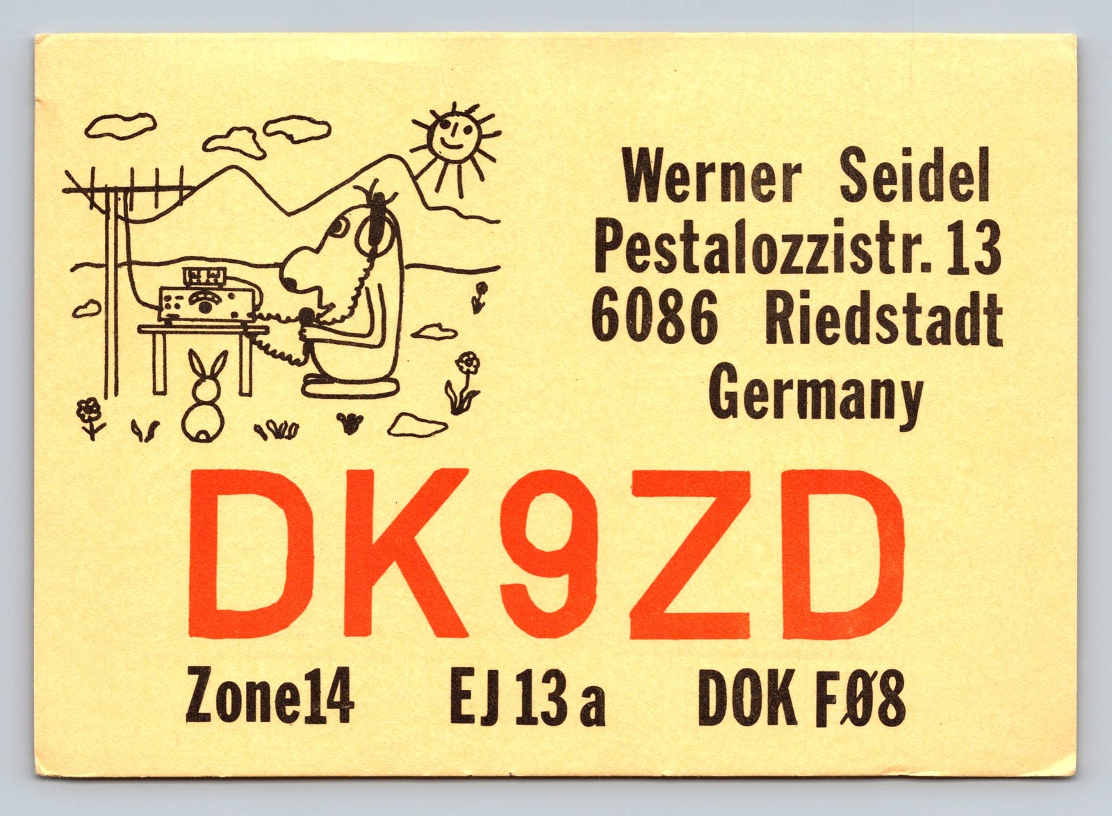 Ham Radio QSL DK9ZD Germany 1989 10m Band 80W Yagi Antenna Cartoon Art Ham Radio QSL DK9ZD Germany 1989 10m Band 80W Yagi Antenna Cartoon Art