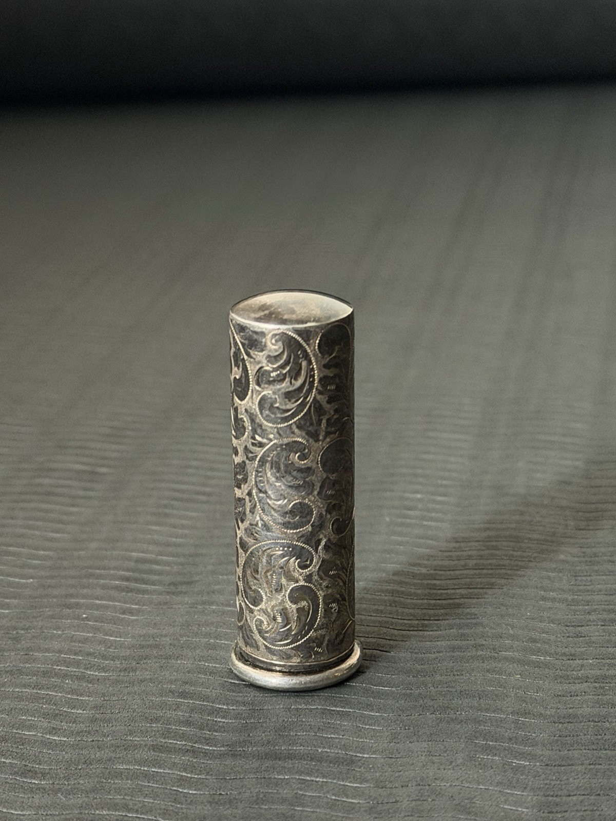 Vintage 925 STERLING silver etched design cylinder lipstick holder 2”