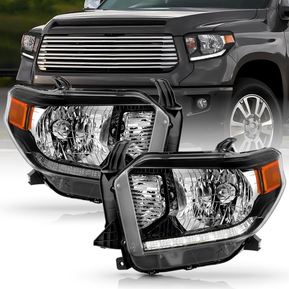- Compatible with 2014 2015 2016 2017 Toyota Tundra W/Led DRL Black Housing Head