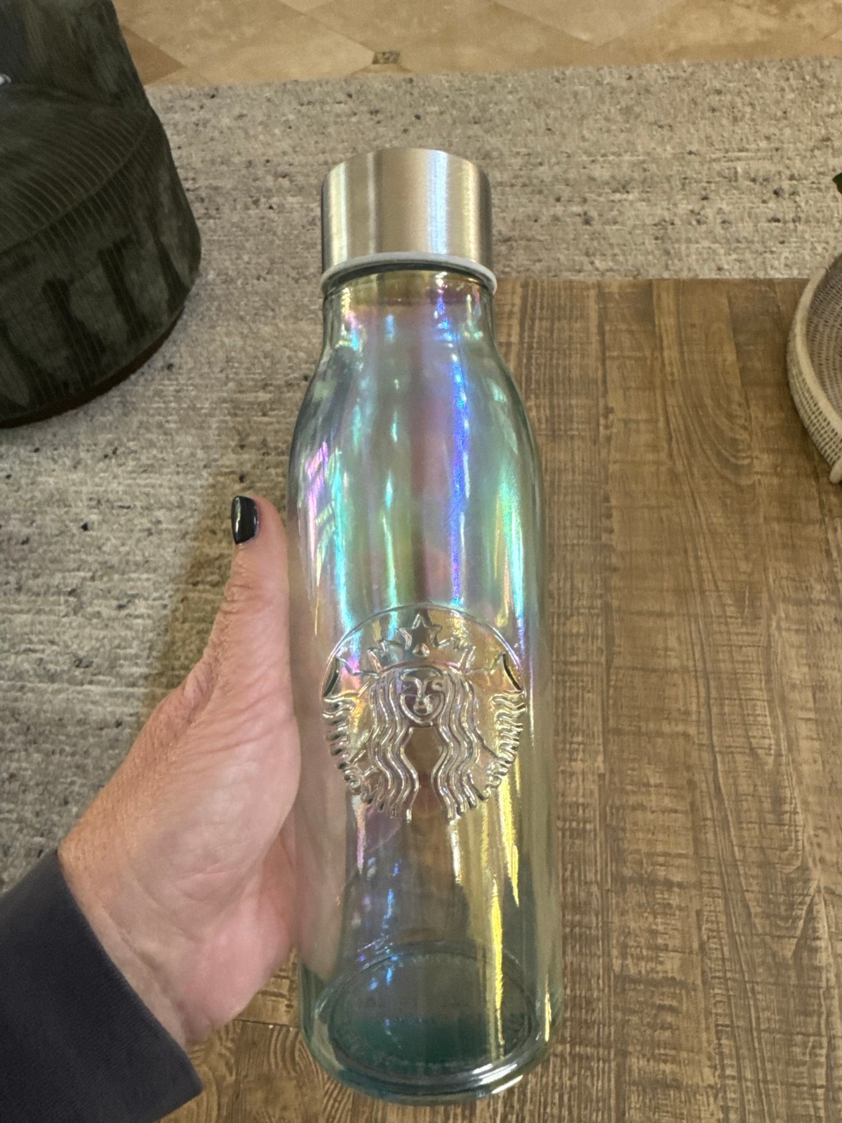 Starbucks 2019 Holiday Iridescent Glass Water Bottle 20 oz New