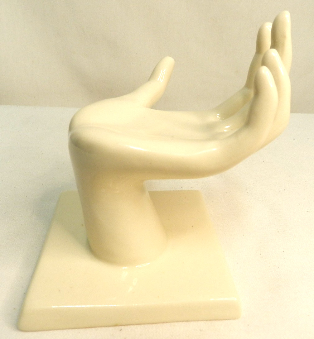 Vintage Ceramic Hand ring holder Sculpture cream Figurine decor