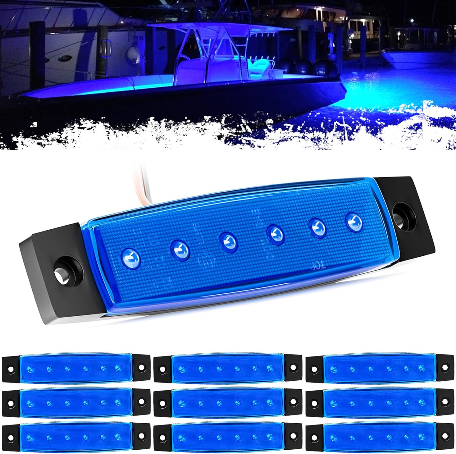 Waterproof LED Marine Interior Lighting Strip for Boats (Blue, 10 Pcs)