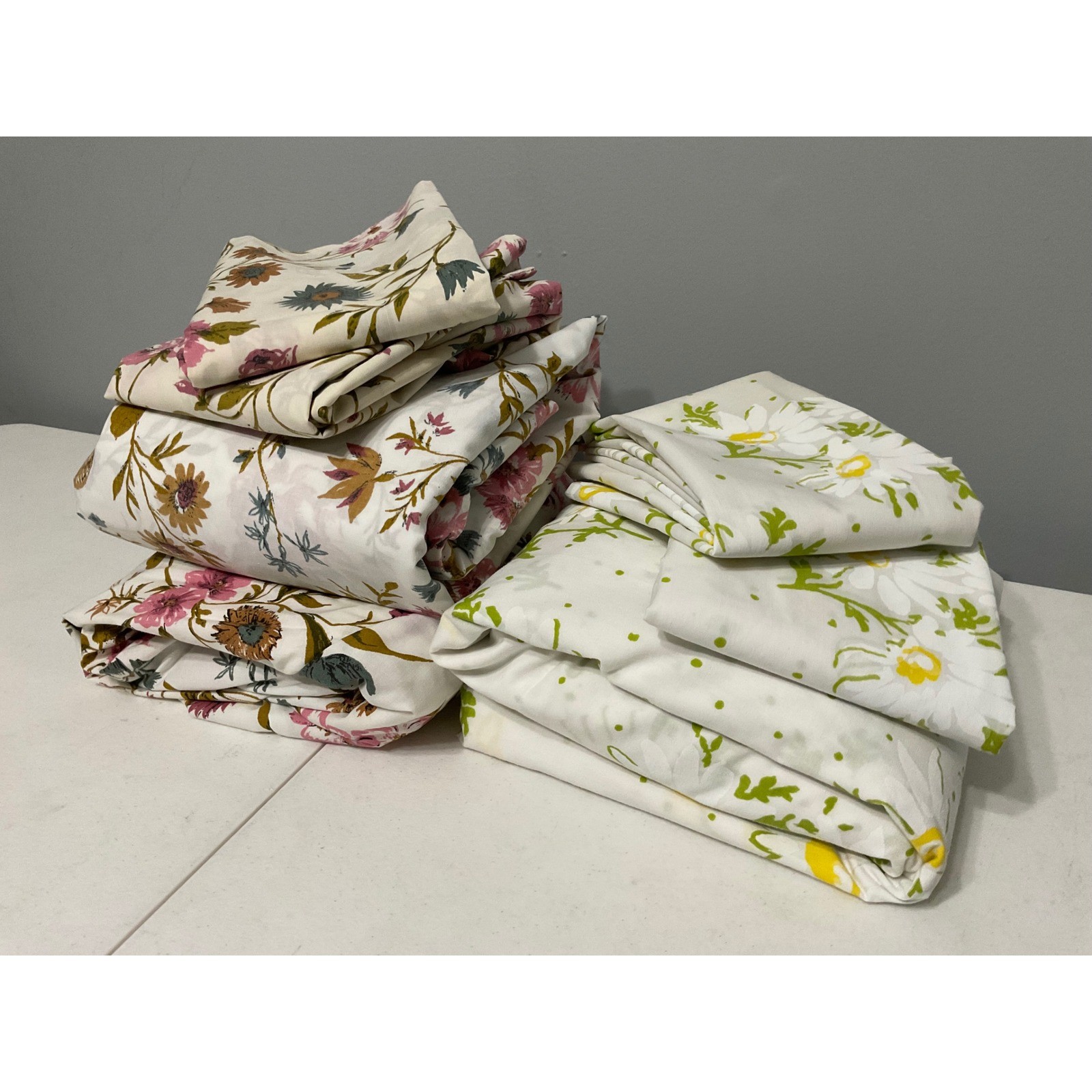 Vintage 70s Floral Sheet Set Bundle Martex Utica Daisy Wildflower Percale Double